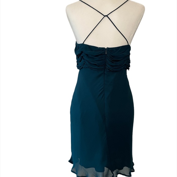NWT Anthropologie Twist-Front Slip Mini Dress Strappy Teal Blue Size 10 - Picture 2 of 7